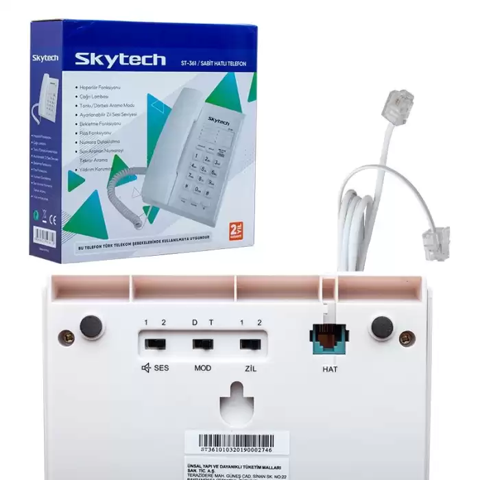 Skytech St-361 Kablolu Ekransız Telefon Siyah*beyaz