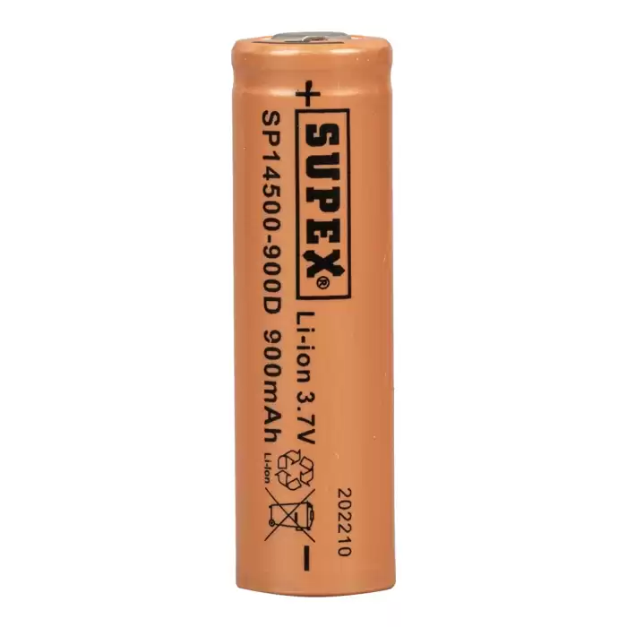 Supex 14500-900d Lityum Ion 3.7 Volt 900 Mah Şarj Edilebilir Düz Kafa Başlıksız Pil Tekli