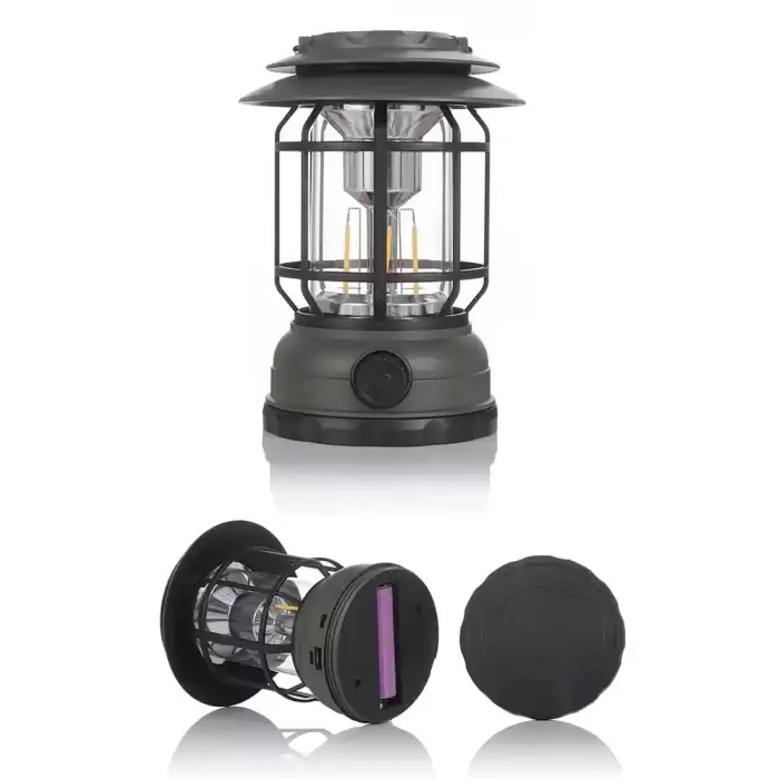 USB Şarjlı LED Kamp Lambası - Bluetooth Müzik Çalar, El Feneri ve Cep Telefonu Şarj Cihazı