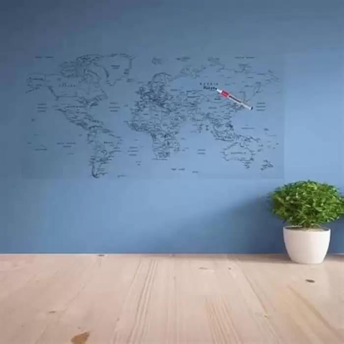 Yazılabilir Dünya Haritası Manyetik Duvar Stickerı 110 X 56 Cm