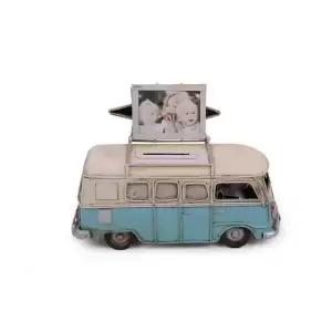 Vintage Tasarım Dekoratif Metal Minibüs Çerçeveli ve Kumbaralı