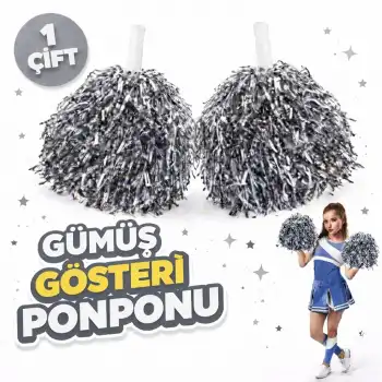 1 Çift Gümüş Renk Okul Gösteri Ponponları Ekstra Dolgun
