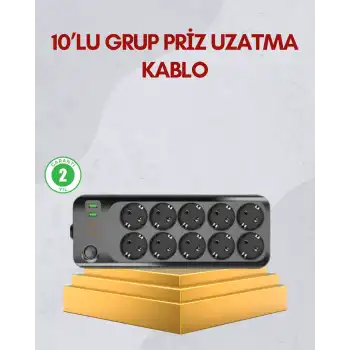10 Prizli Uzatma Kablosu Termal Koruma USB Type-C Hızlı Şarj 2500W