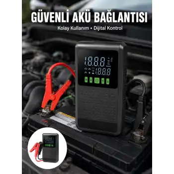 12.000 mAh Şarjlı Araç Akü Takviye ve Işıklı Hava Kompresörü Yeni Nesil