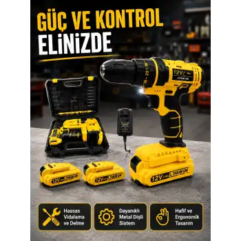 12V Akülü Matkap | 20-30 Nm Tork, Çift Hız Ayarı ve LED Işık