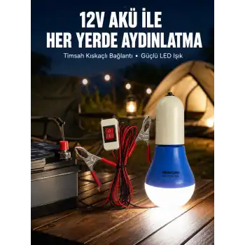 12V LED Ampul Timsah Kıskaçlı Taşınabilir Aydınlatma