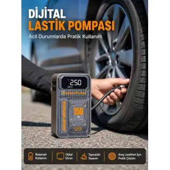 150 PSI Kablosuz Dijital Ekranlı Taşınabilir Araç Lastik Pompası