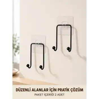 2 Adet Yapışkanlı Duvar Askısı Pratik Çok Amaçlı Düzenleyici Askı
