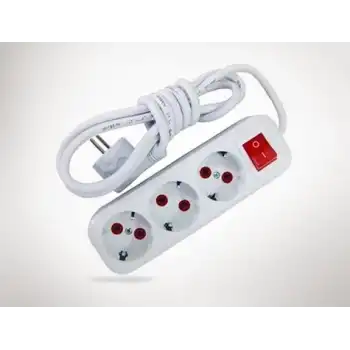 2 Metre Kablolu Anahtarlı 3 Lü Topraklı Grup Priz