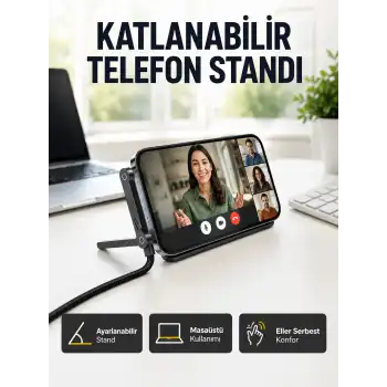 240W Type-C to Type-C Telefon Stand Özellikli Şarj Kablosu
