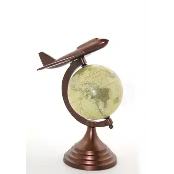 25x15 cm Pirinç Uçak Tasarımlı Dünya Küre