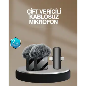 2’li Kablosuz Yaka Mikrofonu Type-C ve Lightning Uyumlu Profesyonel Set