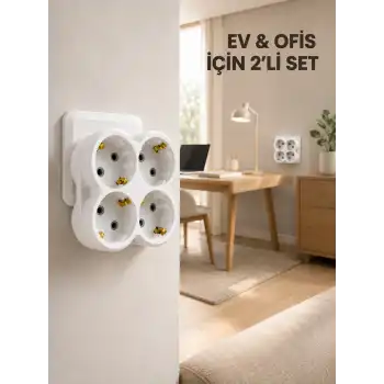2’li Set Kablosuz 4’lü Priz Çoklayıcı Direkt Duvar Prizine Takılan Adaptör