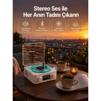 3-1 Kablosuz Bluetooth Hoparlör – Gece Lambalı, Saatli, Retro Tasarım