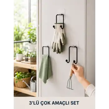3 Adet Yapışkanlı Askılık Çok Amaçlı Ev Düzenleme Askı Seti