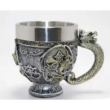 3D Ejderha Figürlü Kabartmalı Paslanmaz Çelik Kupa Bardak