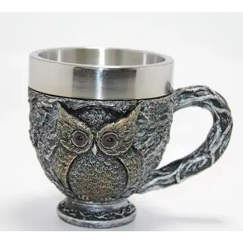 3D Kabartmalı Baykuş Büstü Paslanmaz Çelik Kupa Bardak