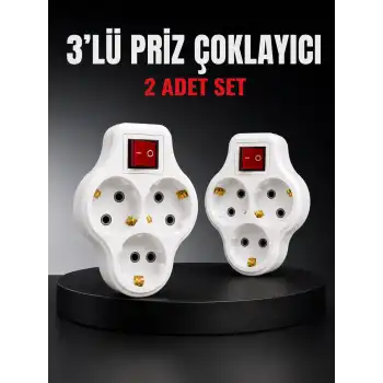3’lü Priz Çoklayıcı 2 Adet Set Anahtarlı Kablosuz Duvar Tipi Priz Çoğaltıcı