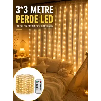 3x3 Metre Perde LED Işık – Parti ve Bahçe Dekorasyonu Yeni Nesil