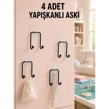 4 Adet Çok Amaçlı Yapışkanlı Askılık Ev Düzenleyici Duvar Askı Seti
