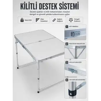4 Kişilik Katlanabilir Kamp Masası Seti 4 Tabureli 50-65 cm Ayarlanabilir Yükseklik