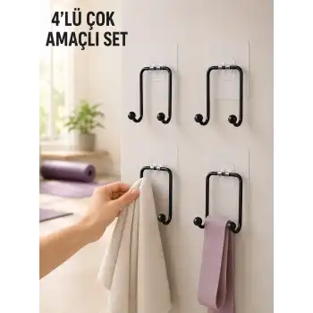 4lü Duvar Tipi Yapışkanlı Askı Pratik Ev ve Banyo Askılık Seti