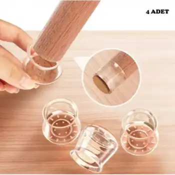 4lü Keçeli Şeffaf Silikon Sandalye Ayak Koruyucu Seti