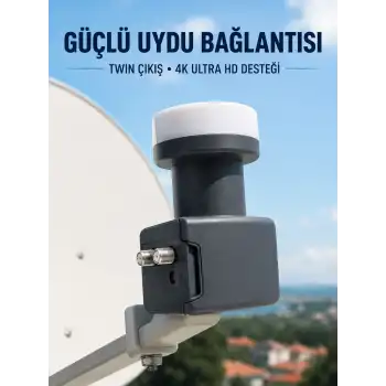 4K Ultra HD Twin LNB Çift Uydu Çıkışlı Ku Band Çanak Anten LNB 0.1 dB