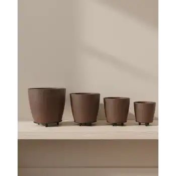 4’lü 3D Kahverengi Dekoratif Vazo Seti Modern Ayaklı Şık Saksı Takımı