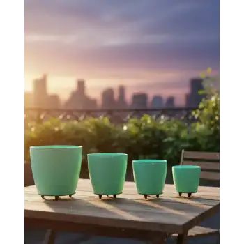 4’lü 3D Mint Yeşil Saksı Seti Modern Tasarım Dekoratif Ayaklı Vazo