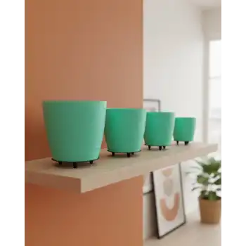 4’lü 3D Modern Yeşil Vazo Seti Dekoratif Ayaklı Saksı Takımı