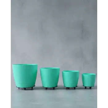 4’lü 3D Yeşil Dekoratif Saksı Takımı Ayaklı Modern Vazo Seti