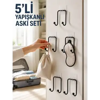5 Adet Yapışkanlı Askı Çok Amaçlı Mutfak Banyo Düzenleyici Askılık
