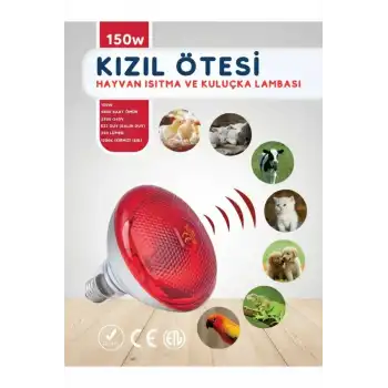 150W Kızılötesi (infrared) Isıtıcılı Hayvan Isıtma ve Kuluçka Lambası (Kırmızı Işık) E27 (Kalın Duy)