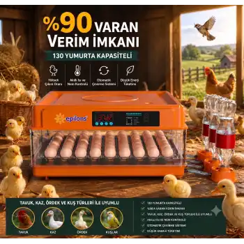 Tam Otomatik Kuluçka Makinesi 130 Yumurta Kapasiteli - Akıllı Isı ve Nem Kontrollü, Ayarlanabilir Viyol, Otomatik Su Sistemli