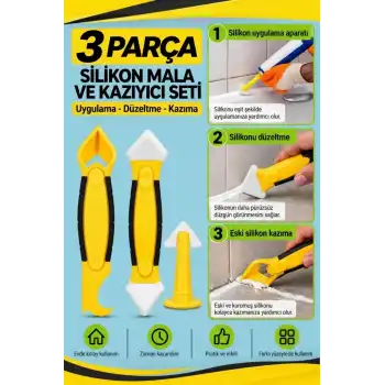 3 Parça Fayans Derz ve Silikon Kazıyıcı Temizleme Aparatı Mala Seti