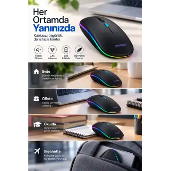 8 10 Metre Menzilli Şarj Edilebilir Kablosuz Mouse