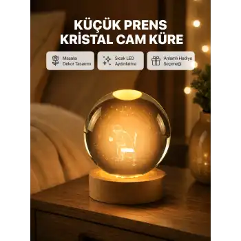 8 cm Küçük Prens Cam Küre USB Işıklı Ahşap Tabanlı Dekor