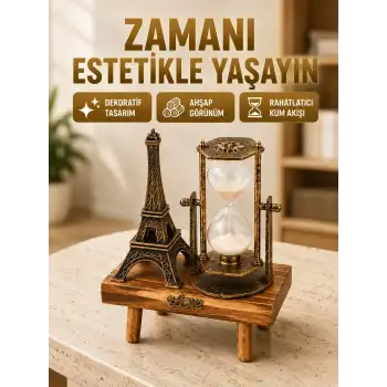 Ahşap Gövdeli Dekoratif Kum Saati – Masa Üstü El Sanatı Aksesuarı