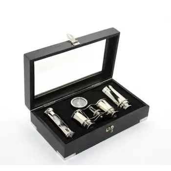 Ahşap Kutulu Pirinç Dürbün Pusula Ve Kum Saati Seti