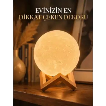 Ahşap Standlı Ay Gece Lambası Ev ve Ofis Dekorasyon Lambası