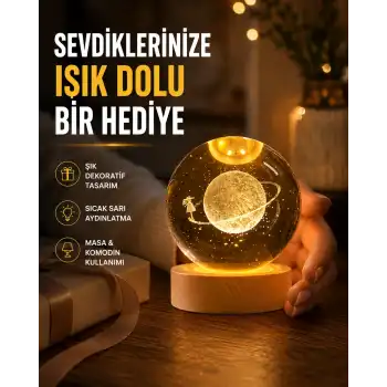 Ahşap Standlı Sarı Işıklı Dekoratif Küre Kız Figürü Tasarım