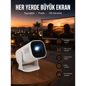 Akıllı Projeksiyon Powerbankli Taşınabilir Sinema Projektörü 4k HD Kaliteli Yeni Nesil