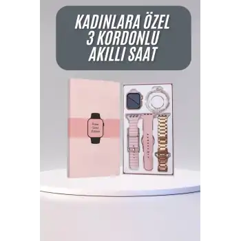 Akıllı Saat 3 Kordonlu Ve Aksesuarlı Bayanlar Için Şık Rose renk