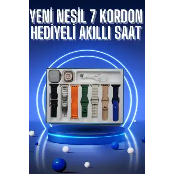 Akıllı Saat 7 Kordon Hediyeli Takvim Alarm Nabız Ölçer Bildirim Görme Sesli Görüşme