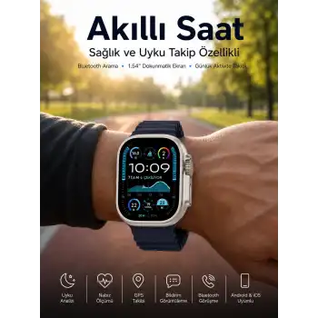 Akıllı Saat Bluetooth Bağlantılı NFC ve GPS Uyumlu Nabız Ölçer Sesli Görüşme Yeni Nesil