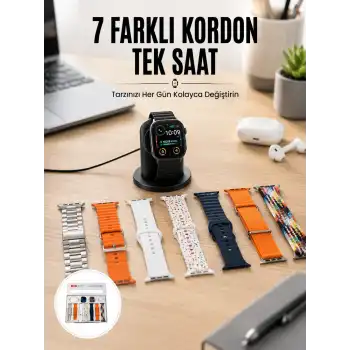 Akıllı Saat ve Air Pro Kulaklık 7 Kordonlu Çok Fonksiyonlu İkili Set Yeni Nesil