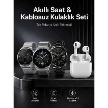 Akıllı Saat ve Kulaklık Seti Dokunmatik Ekran 5.0 Bluetooth Bağlantılı Sesli Görüşme