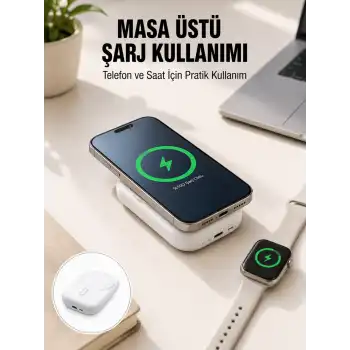 Akıllı Saat ve Telefon Uyumlu 4’ü 1 Arada Powerbank 10000 mAh Yeni Nesil