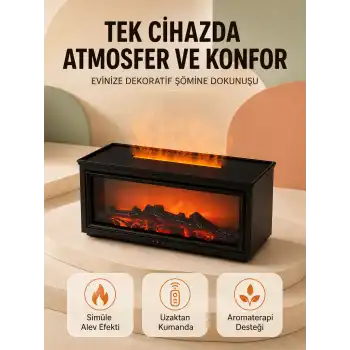 Alev Efektli Hava Nemlendirici Aromaterapi Difüzörü Uzaktan Kumandalı 250 ML